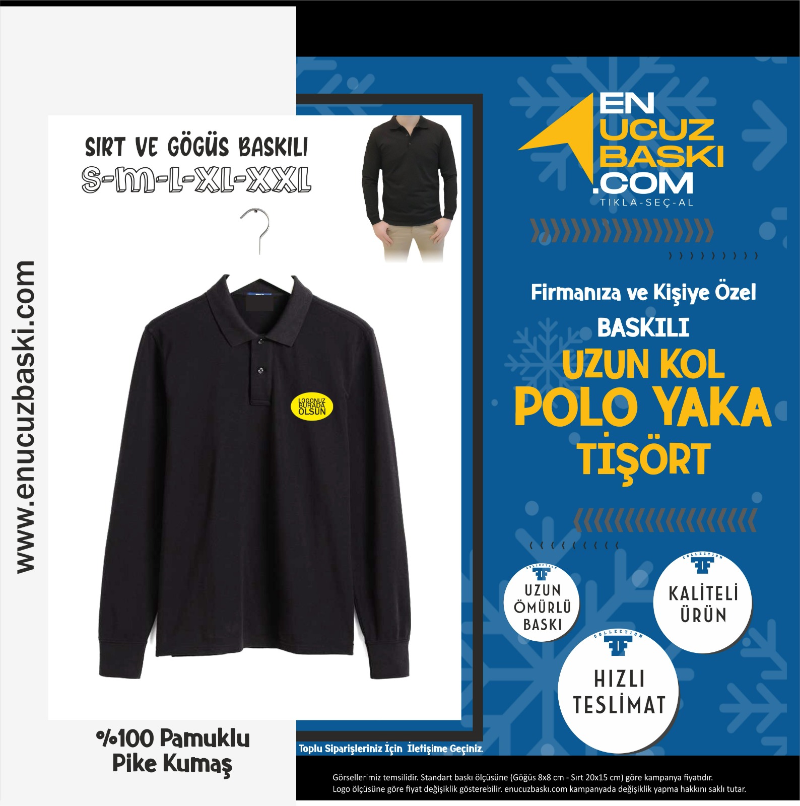 Baskılı Uzun Kol Polo Yaka Tişört
